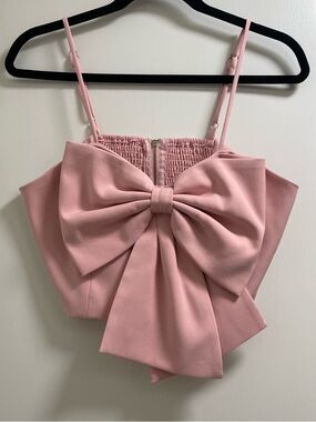 Satin-Look Pink Bow Front Spaghetti Strap Top